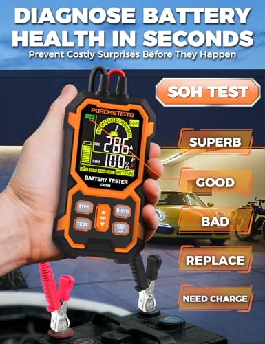 Car Battery Tester, 12V/24V Automotive Battery Diagnostic Tool, 50-2000 CCA Load Capacity, Digital Battery Analyzer & Voltage Meter for Car Truck Motor SUV Boar ATV RV