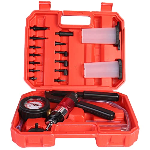 MOSTPLUS 21pcs Hand Held Vacuum Pump Tester & Brake Bleeder Kit with Adapters and 2 Reservoir Bottles Automotive Brake for Automotive, Gauge Adapters