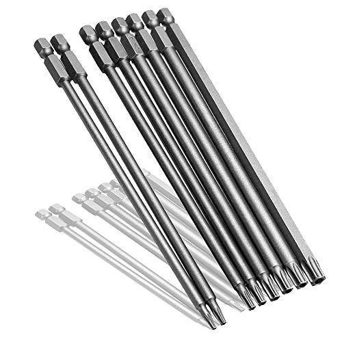 Mesee 8Pcs Long Torx Screwdriver Bit Set, 1/4 Inch Hex Shank T8-T40 Security S2 Magnetic Star Torx Head Screw Screwdriver Drill Bits Accessory Tool | 150mm Length - size: 150mm