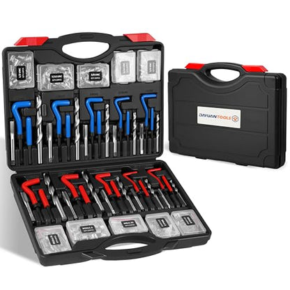 DAYUAN Helicoil Thread Repair Kit SAE Metric, HSS Drill Heli Coil Repair | 320Pcs, SAE & Metric Sizes，135° Split-Point HSS Drill Bits，Stainless Steel Inserts，Repairs Stripped Threads - size: Black -320Pcs-SAE&Metric