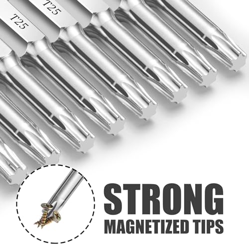 T25 Torx Bits(10-Pack 2 Inch), 1/4 Inch Hex Shank S2 Steel Magnetic star 6 Point Screwdriver bit set - style: T25