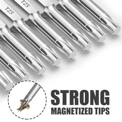 T25 Torx Bits(10-Pack 2 Inch), 1/4 Inch Hex Shank S2 Steel Magnetic star 6 Point Screwdriver bit set - style: T25