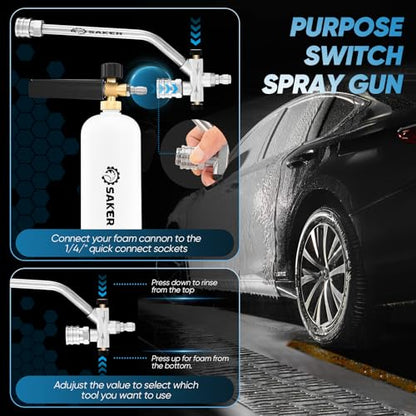 Saker Foam Cannon Dual Connector Accessory, Dual-Purpose Switch Spray Gun,Foam Cannon for Pressure Washer for Car Washing and Cleaning - size: Foam Cannon Dual Connector Accessory