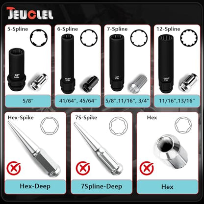 8PCS Spline Lug Nut Socket Set, 5, 6, 7, 12 Spline Locking Lug Nut Key, SAE & Metric Locking Lug Nut Removal Tool, for Easy Removing of Aftermarket & Factory Wheel Lug Nuts
