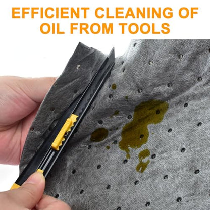 CONLI 100 PCS Oil Absorbent Pads Weight Dimpled Absorbing Sheets Water Absorbent Mat Garage Accessories Oil Spill Mat for Absorbing Protecting Home Garage Basement