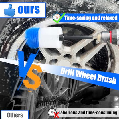 Wheel Brush Kit,Soft Drill Wheel Cleaner Brush, No Scratches Highly Dense Car Cleaning Brush Set for Wheels, Tire, Rims, Engines, Exhaust(Blue + White 3 Pk) - color: Blue + White 3 Pk
