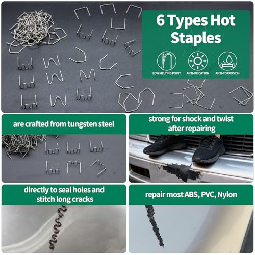 1206PCS Plastic Welding Kit with Storage Box, 0.6mm 0.8mm Hot Staples, Soldering Iron Gun Tips and Triangular Copper Head Welder Accessories for Car Bumper Machine Repair