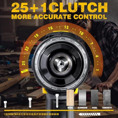 RIDA 20V Cordless Power Drill Set 1/2'' Keyless Metal Chuck 355 In-lb DIY | 2.0AH Battery, Fast Charger, 0-1500 rpm, Variable Speed, 25+1 Position, 22pcs Bits, Home Repairs