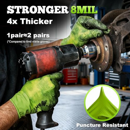 TitanFlex Heavy Duty Industrial Nitrile Gloves with Raised Diamond Texture, 8-mil, Latex Free (Green/Dark Green/Yellow) - color: 02 Green (100ct), size: XX-Large