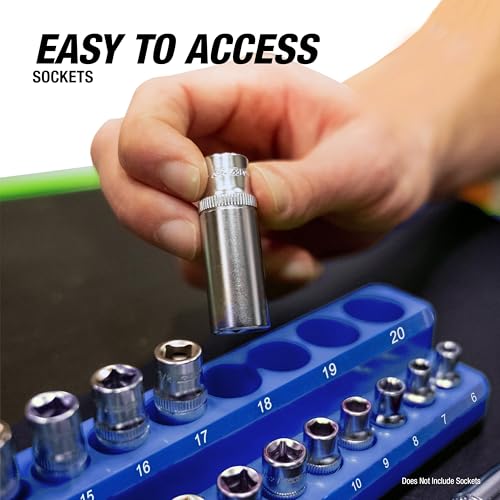 OEMTOOLS 22461 6 Pack Set Metric and SAE Magnetic Socket Tray Set, Green and Blue Socket Organizers, 1/4, 3/8, 1/2 Inch Drive Socket Organizer Tray Set - style: Green and Blue