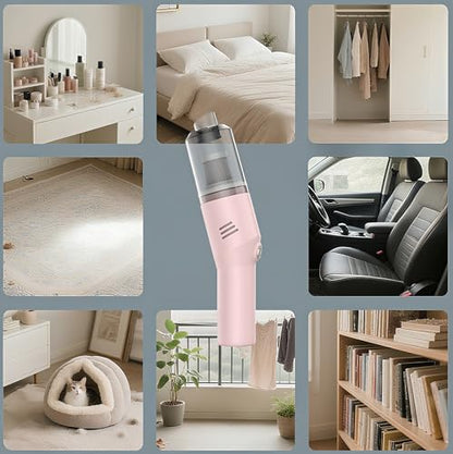 Mini Handheld Vacuum for Home&Car, Cordless Portable Rechargeable Pink | Quick Cleanups, Tight Spaces, USB-C Rechargeable, Easy Storage, Office, Cup Holders, Seat Gaps, Window Tracks