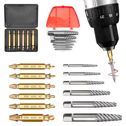 12 Pcs Stripped Screw Extractor Set – Easy Out Screw Extractor Set,Hss 6542 Bolt Extractor Kit,Stripped Screw Removal Tools for Remove Stripped Screws and Broken Bolts - size: 12 Pieces