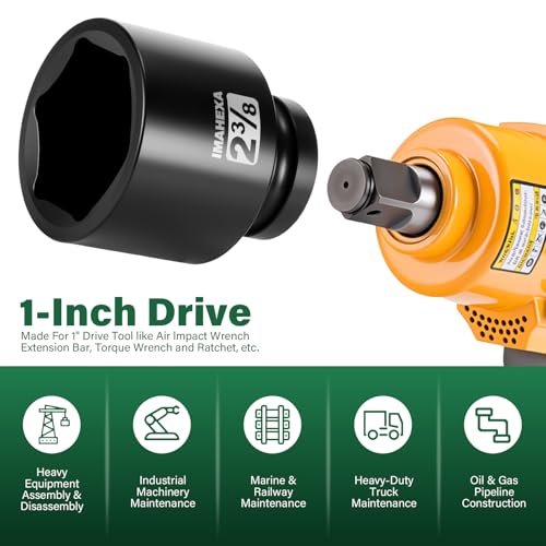 1" Drive Shallow Impact Socket,2-3/8 Inch SAE Jumbo Socket,CR-MO 6 Point for Easy Removal of Large Axle Nut（SAE) - size: 1 Inch Shallow 2-3/8", style: 1"Drive Shallow Impact Socket