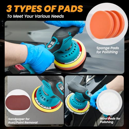 Cordless Car Buffer Polisher Machine, 28 PCS Complete Set & 2X21V Batteries | 6 Variable Speeds Random Orbital Polisher For Car Detailing, Scratch Removal, Waxing & Repair