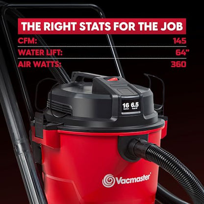Vacmaster 16-Gallon 6.5 Peak HP† Wet/Dry Vacuum – VJH1612PF 1101, Red - size: 16 Gallon