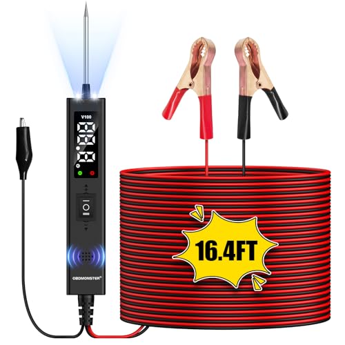 Power Circuit Probe Tester,OBDMONSTER V100 Circuit Tester, 0-80V DC Test Light Automotive Short Circuit Finder, Auto Electrical Circuit Tester, Car Fuse Tester, Automotive Tool（5 Meters） - color: V100-Black