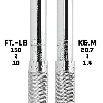 Powerbuilt Dual Drive Torque Wrench, 3/8 and 1/2 Inch Drives, 10ft Lbs, 19-inches Long, 10-150 Feet Range, Micrometer Style Torque Ranges 944001 - size: 1/2 in. and 3/8 in.
