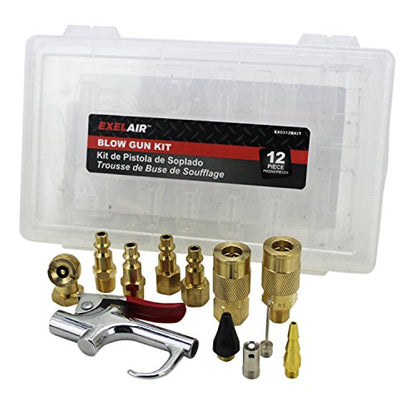 EXELAIR by Milton EX0312BKIT - Blow Gun and Air Accessory Kit - Safety adapter, Nozzle Tips, Inflator Needle, Ball Foot Air Chuck, and M-Style Couplers/Plugs - 150 Max PSI, (12-Piece) - size: 12 Piece