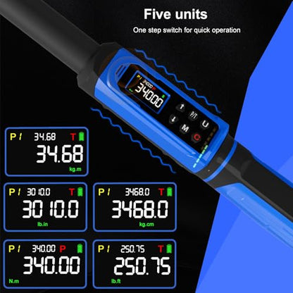 Digital Torque Wrench 1/2" Drive 3.8-250.8FT.LB (5-340Nm),Electronic Torque Wrench ±1% High Accuracy,5 Units LCD with Buzzer & LED Alerts For Car Bike Moto Truck - size: 1/2" 3.8-250.8 FT.LB
