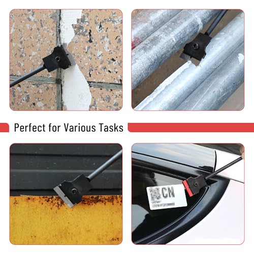 Bates- Long Reach Extension Scraper, 11-Inch Razor Scraper Tool | With Extra 3 Double Edged Plastic & 3 Metal Blades Long Handle Window Scraper for Paint Removal Glass Cleaning & Surface Work