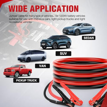 Nilight Jumper Cables for Car Battery 8 Gauge 12 FT Booster Cable Heavy Duty 250 A CCA with Carrying Bag Jump Start Emergency Kit Pickup Vans SUV Sedan Motorcycle - size: 8 Guage 12 FT
