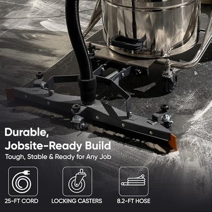 Dapper Supply 21 Gallon Heavy-Duty Industrial Wet/Dry Vacuum, Dual Motor, 3.3 HP, 222 CFM, 27" Squeegee, 120V/20A Plug, 2 Year Warranty - Ideal for Construction Sites, Warehouses & Industrial Cleanup - size: 21 Gal