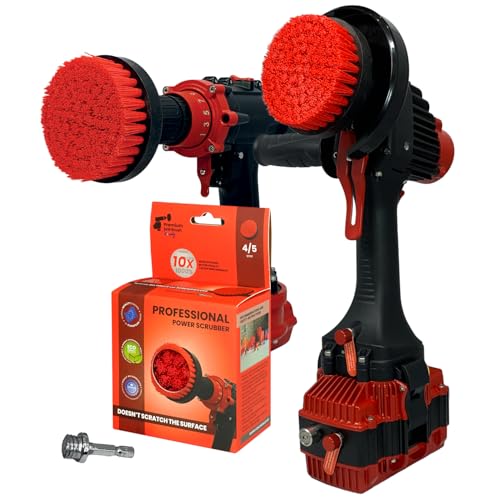 Premium Drill Brush Professional– 2in1 for Drill & Angle Grinder Stiff 4 in Red | Scratch-Free Outdoor Cleaning Brush for Patio Bricks, Lawn Mowers, Car Wheels, Pool Tiles and Boat Hulls - color: Red