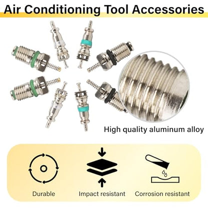 39 PCS Air Conditioning Valve Core Accessories Kit, R12 R134a Refrigeration Schrader Tire Valve Stem Cores with Single & Dual Heads Valve Core Remover Installer Tool, HVAC System Seal Caps Kit