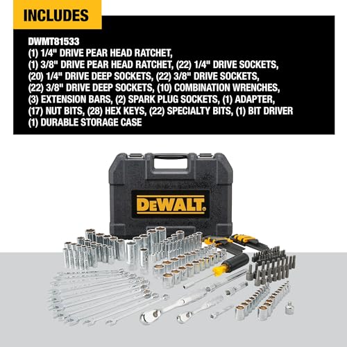 DEWALT Mechanics Tool Set, 1/4 and 3/8 Inch Drive, SAE, 172-Piece (DWMT81533) - style: 172 pc
