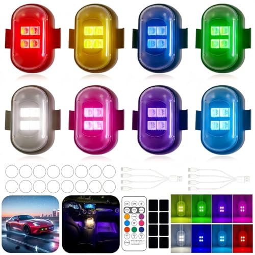 8 Pcs Upgraded 4LEDs Wireless LED Strobe Lights with Remote Control, High Brightness 8 Colors Type-C Charge IP65 Waterproof Anti-Collision Warning Lights, for Car Motorcycle Interior Bike Drone - size: 8PCS (Upgraded 4LEDs)