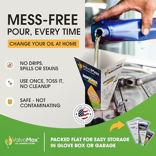 ValvoMax Disposable Funnels, 12-Pack (8oz) – Glossy Cardstock Paper Funnels for Oil Changes, Automotive Fluids, Coolant, and Household Liquids - size: 8 oz (Pack of 12)