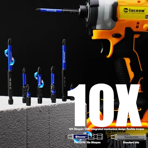 Facoow 8 Pcs Phillips Head Impact Driver Bits, #2 Phillips Head Screwdriver Bits Set, 6" S2 Alloy Steel Impact Bits, 1/4" Hex Shank Screwdriver Drill Bit, CNC Machined ph2 Impact Drill Bits - color: 6"*8pcs, size: PH2