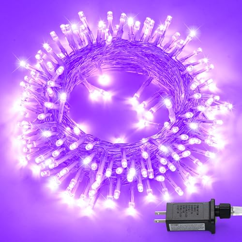 JMEXSUSS 99Ft Purple Halloween Lights, 300 LED Purple Christmas String Lights Clear Wire, Fairy Lights Indoor Outdoor Yard Tree Xmas Spooky Halloween Party Decor (Non-Connectable) - color: Purple, size: 300 LED