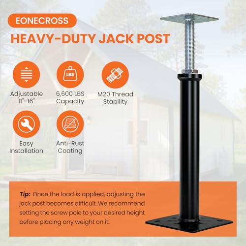 (6-Pack) 11"-16" House Floor Jacks for Leveling, 6,600 lbs Heavy Duty Adjustable Jack Post, Galvanized & Painted Permanent Basement Support Posts for Crawl Space, Joists, Beams and Foundations - size: 11‘’-16‘’（6 pack）