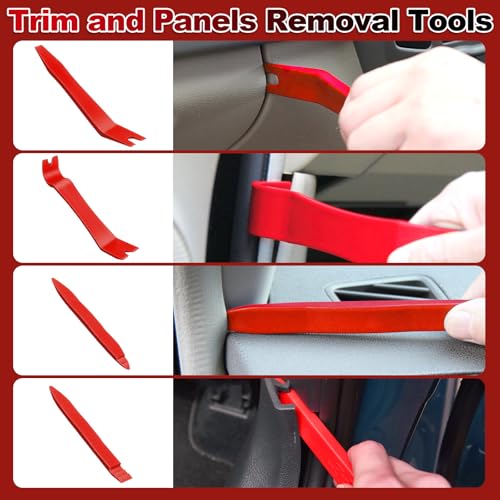 Keze 7 Pcs Auto Trim Removal Tool Kit for Car Panel Dashboard Door Clips and Upholstery with Plastic Pry Tool & Clip Pliers – No Scratch Design Professional Automotive Repair Tools Set, Red - color: Red-Auto Trim Removal Pry Tool