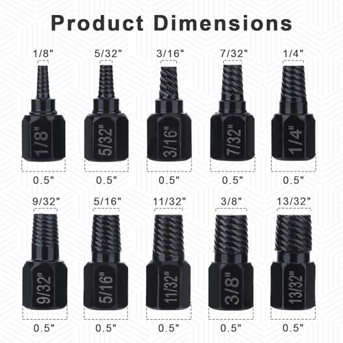 10 Pcs Hex Broken Bolt Extractor Kit Easy Out Stripped Screw Extractor | Damaged Screw Removal Tool Stud Extractor Screw Remover and Extractor for Removing Screw With Stripped Head