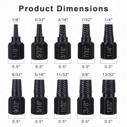 10 Pcs Hex Broken Bolt Extractor Kit Easy Out Stripped Screw Extractor | Damaged Screw Removal Tool Stud Extractor Screw Remover and Extractor for Removing Screw With Stripped Head