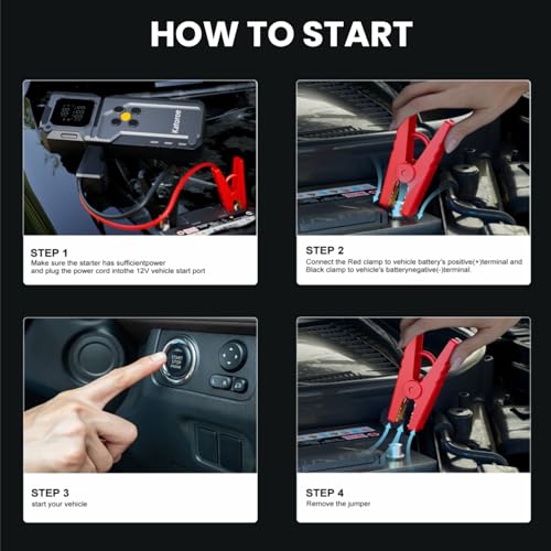 Jump Starter with Air Compressor, Jump Box 4000A Portable Jump Starter (9.0L Gas/7.0L Diesel), 12V Car Battery Jumper Starter with 150PSI Tire Inflator, Display, 3 Mode Flashlight - color: coal black