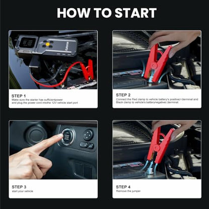 Jump Starter with Air Compressor, Jump Box 4000A Portable Jump Starter (9.0L Gas/7.0L Diesel), 12V Car Battery Jumper Starter with 150PSI Tire Inflator, Display, 3 Mode Flashlight - color: coal black