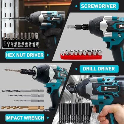 Cordless 1/2 inch Brushless Impact Wrench,1000Nm(738ft-lbs) High Torque Brushless Impact Gun with 2pc 5.5AH Battery,6 Impact Sockets,Fast Charger,Storage Case,Power Impact Wrench for Car Truck