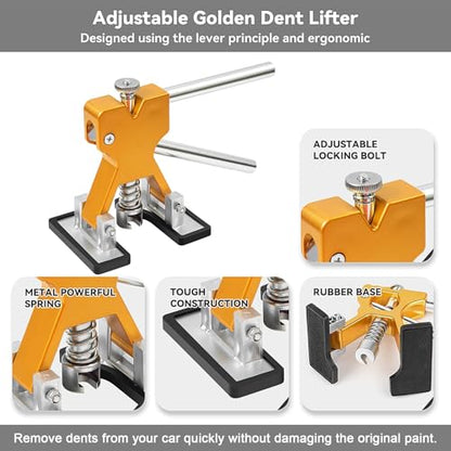 Paintless Dent Repair Kit Professional Auto Body Puller Tool-139 Pcs | Features 2-in-1 slide hammer, bridge puller, 100W glue gun, and 62 tabs for hail damage and door dings - size: Dent Puller Kit-139 Pcs