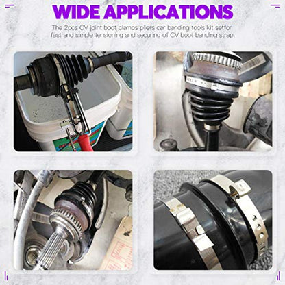 Swpeet CV Joint Boot Clamp Pliers Kit - 10Pcs Ear Boot Tie Pliers, Car Band Tool Kit, Automotive Hose Axle Plier for Most Cars - size: 10Pcs CV Boot Clamp + Pliers Kit