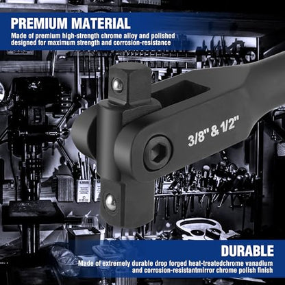WORKPRO 16-inch Dual Drive Breaker Bar, 3/8" & 1/2" Drive, Heavy Duty Breaker Bars with 360° Flex Head, Spring-loaded Detent Ball, CR-MO Head, Premium Chrome Vanadium Steel with Black Phosphate Finish - color: Black, size: 16" × Dual Drive 3/8"+1/2"
