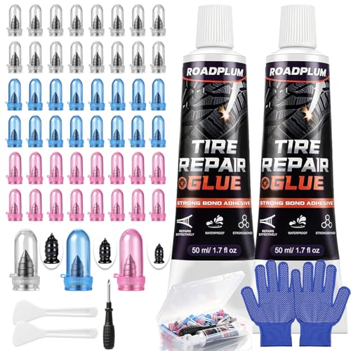 Tire Plugs Rubber Nails 3 Sizes & Repair Glue 100ML for Flat Tire Repair | Emergency Tire Repair Kit for Cars, Motorcycles, Trucks, Tractors & Bicycles, Puncture Fast Repair, No Tire Removal Required