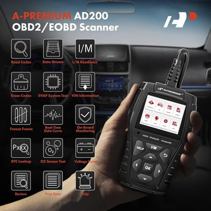 A-Premium AD200 Professional OBD2 Scanner Car Diagnostic Tool OBDII EOBD | Code Reader, Enhanced Check Car Engine Light Diagnostic Scan Tool, Upgraded Fault Code Scanner for All Vehicles from 1996 - style: Upgraded Scan Tool AD200