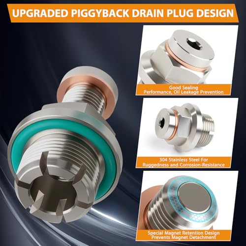 M22.1x1.5-15 Magnetic Oversize Piggyback Oil Drain Plug, Stainless Steel Self Tapping Oil Pan Thread Repair Kit - size: M22.1x1.5-15mm