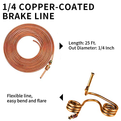 MuHize Brake Line Bender(1/4 Inch) - Upgraded 25 Feet Brake Line Kit | for ford /dodge + flaring tool, tube cutter & bender - 16 braking fittings + 4 unions - color: Red