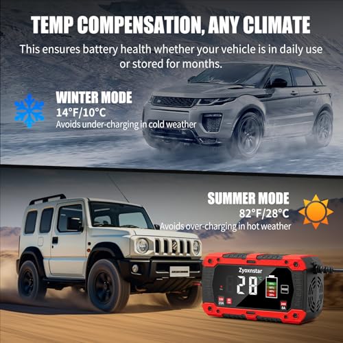 15A Battery Charger, 12V/24V LiFePO4 & Lead Acid Car Battery Charger, Fully Automatic Battery Maintainer w/Overcharge Protection Pulse Repair for AGM, STD, Gel, Deep Cycle Batteries