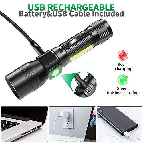 Blacklight flashlights, 3 in-1 Rechargeable Flashlights, UV Light Magnetic LED Flashlight High Lumens, 7 Mode Emergencies Camping flashlight, Tactical Waterproof Flash Light for Pet Urine Detection - color: 2pack flashlight