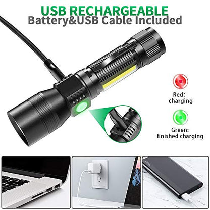 Blacklight flashlights, 3 in-1 Rechargeable Flashlights, UV Light Magnetic LED Flashlight High Lumens, 7 Mode Emergencies Camping flashlight, Tactical Waterproof Flash Light for Pet Urine Detection - color: 2pack flashlight